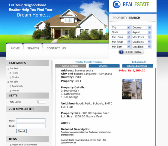 Property Listing Display Page